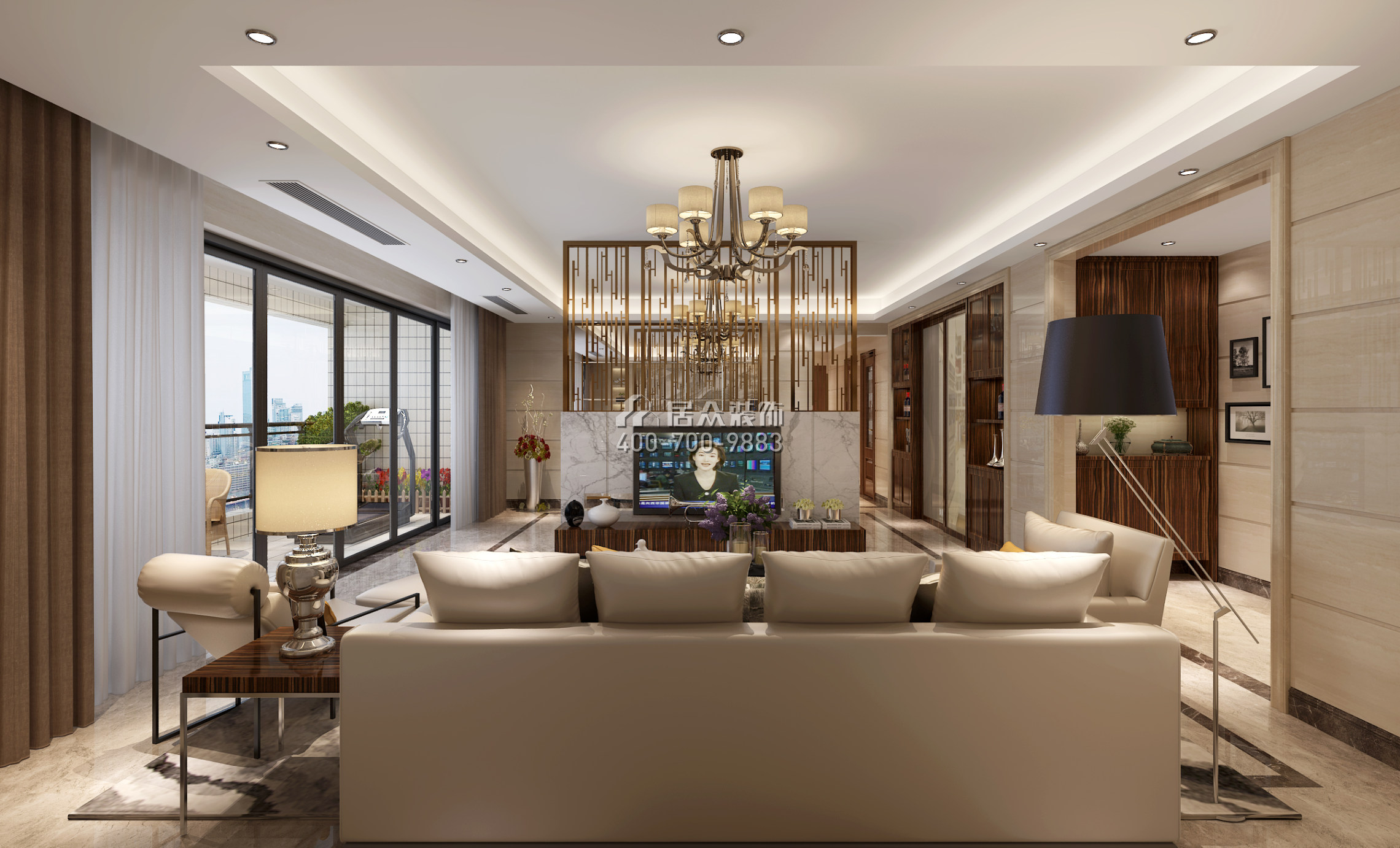 宏鼎海山一号140平方米现代简约风格平层户型客厅装修效果图