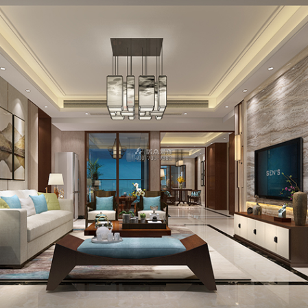 博林天瑞188平方米中式风格平层户型客厅装修效果图