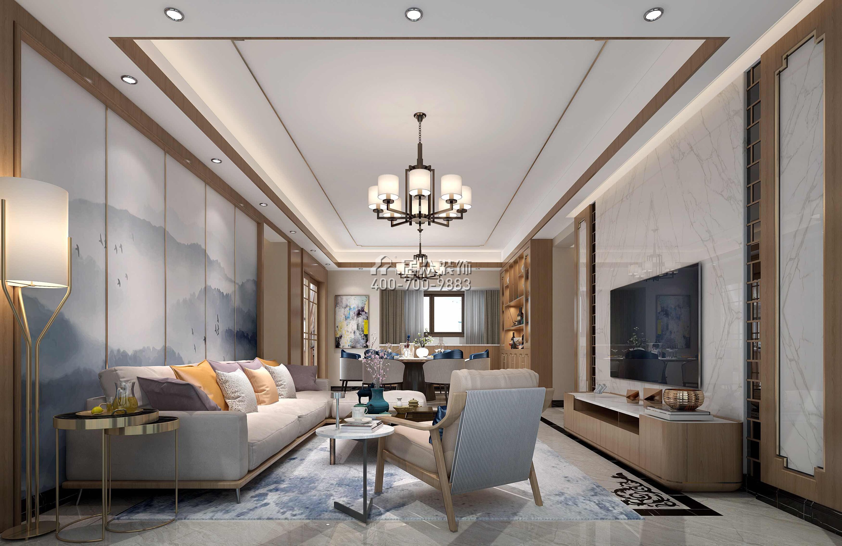 星河丹堤140平方米中式风格平层户型客厅装修效果图