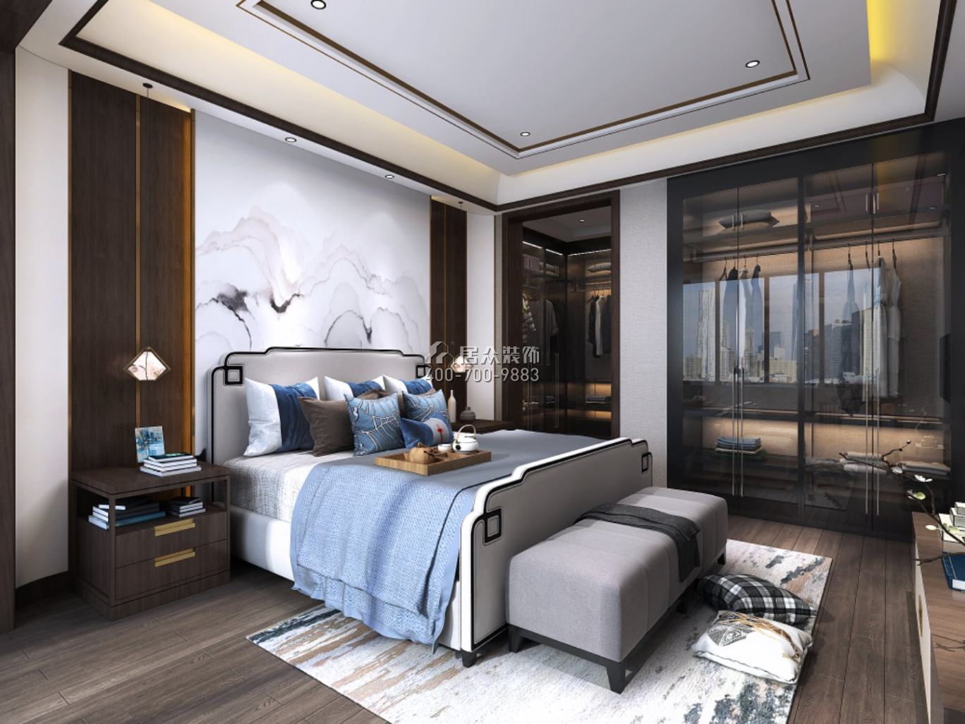 三一翡翠湾240平方米中式风格平层户型卧室装修效果图