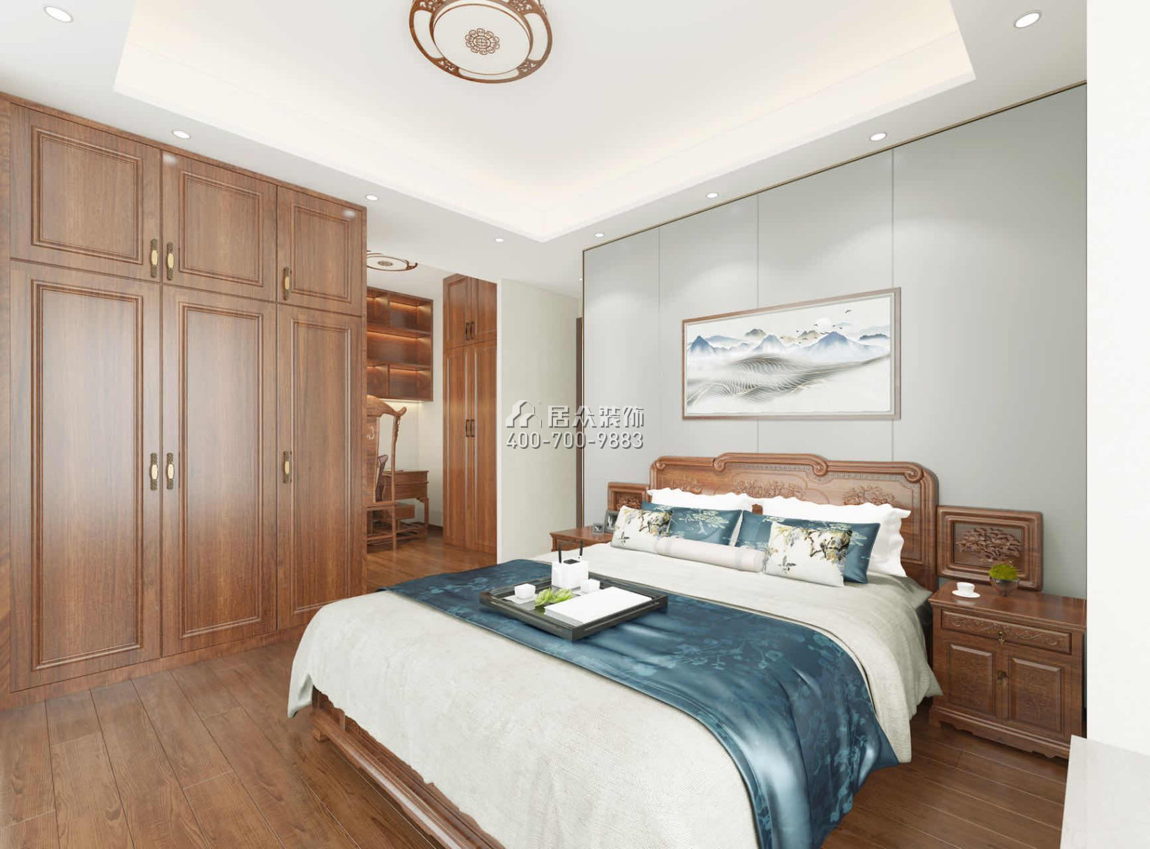 蔚蓝海岸三期93平方米中式风格平层户型卧室装修效果图