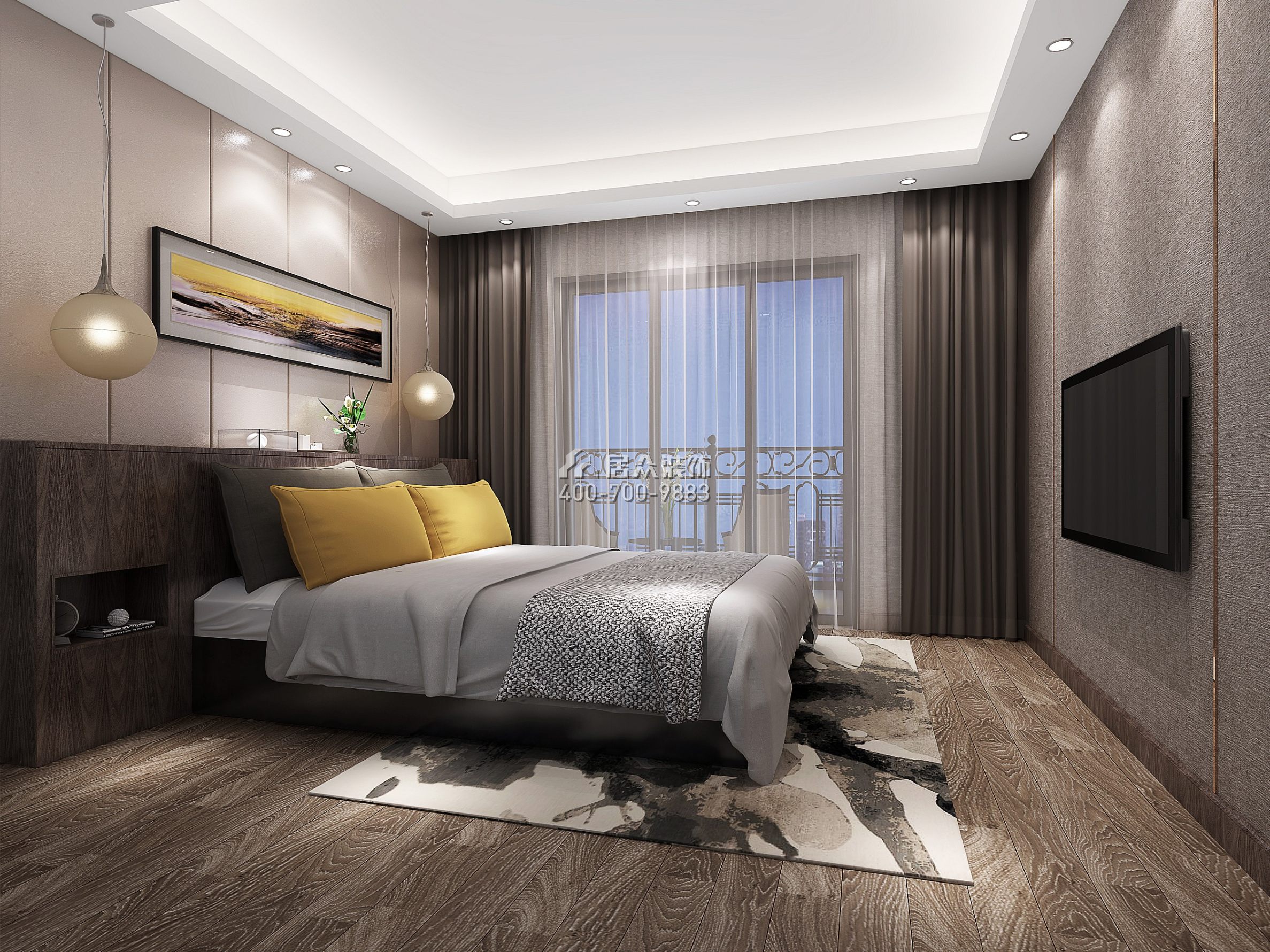 山海韵125平方米现代简约风格平层户型卧室装修效果图