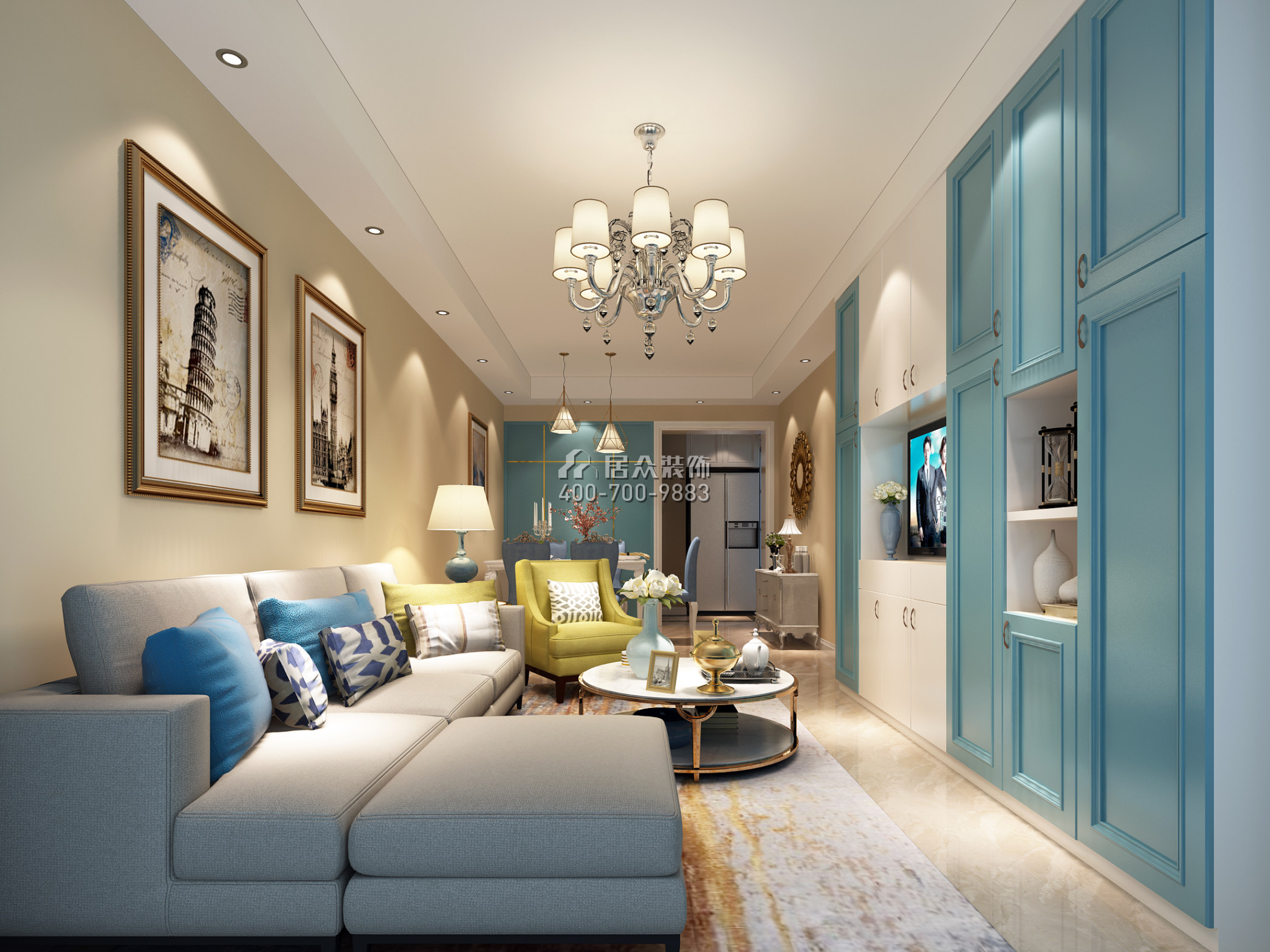 靖轩豪苑71平方米美式风格平层户型客厅装修效果图