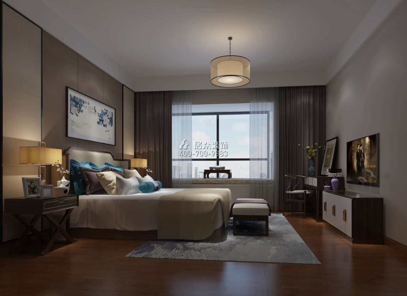 朝南凯旋汇224平方米中式风格平层户型卧室装修效果图