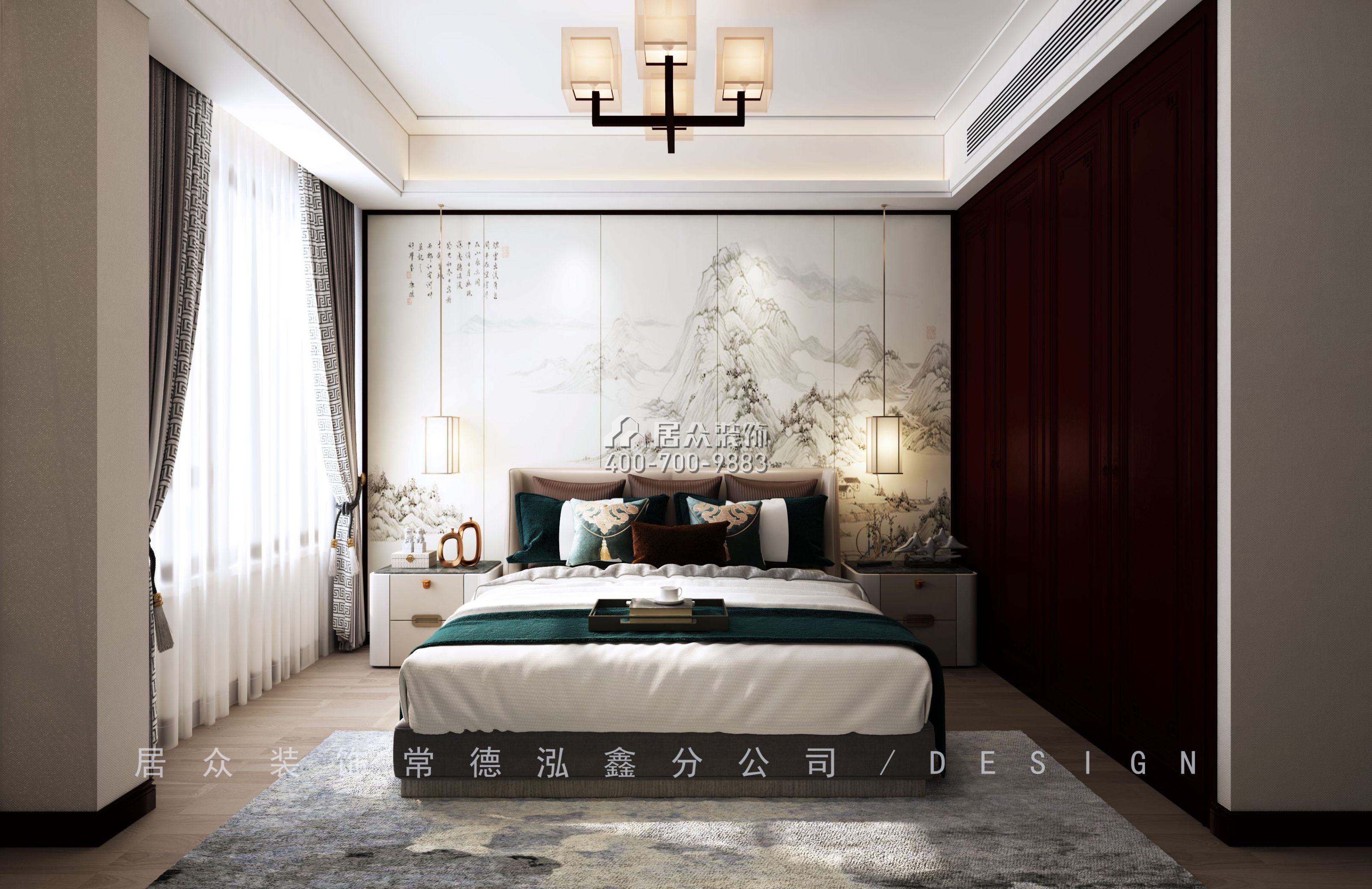 天鹅湾3期450平方米中式风格别墅户型卧室装修效果图