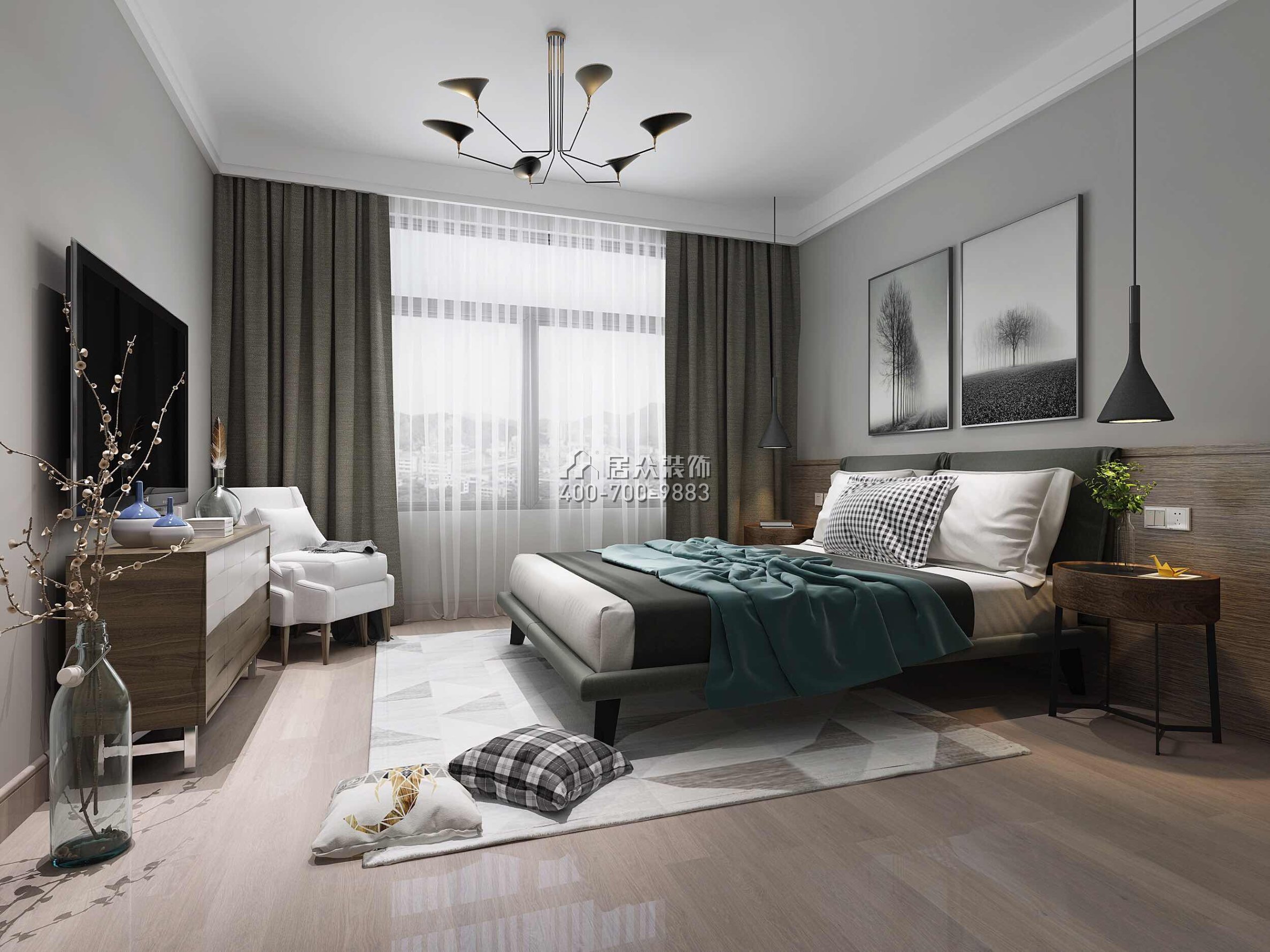 龙光水悦龙湾500平方米现代简约风格别墅户型卧室装修效果图