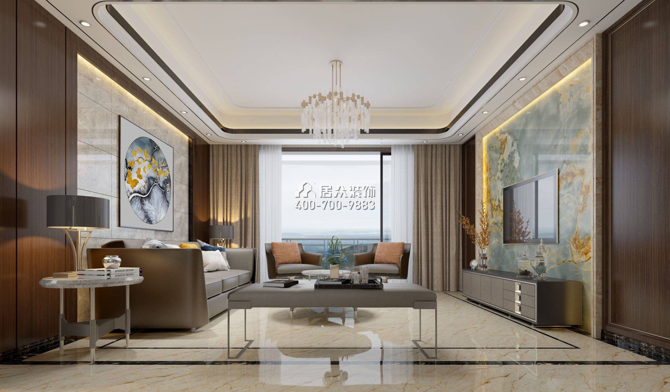 博林天瑞200平方米中式风格平层户型客厅装修效果图