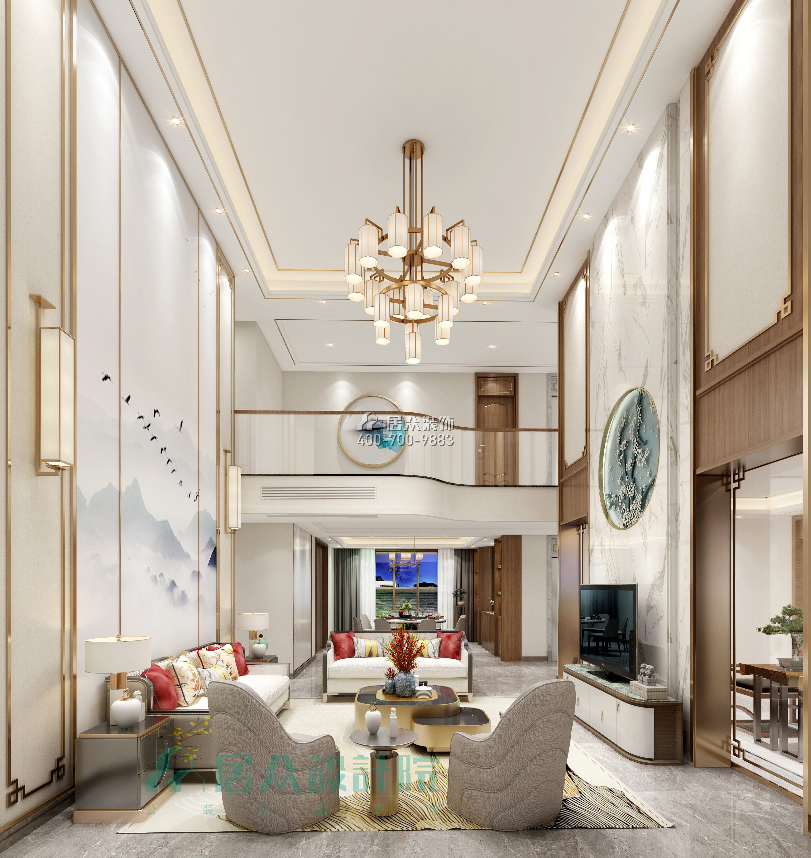 新世纪丽江豪园500平米中式别墅装修设计效果图-居众装饰