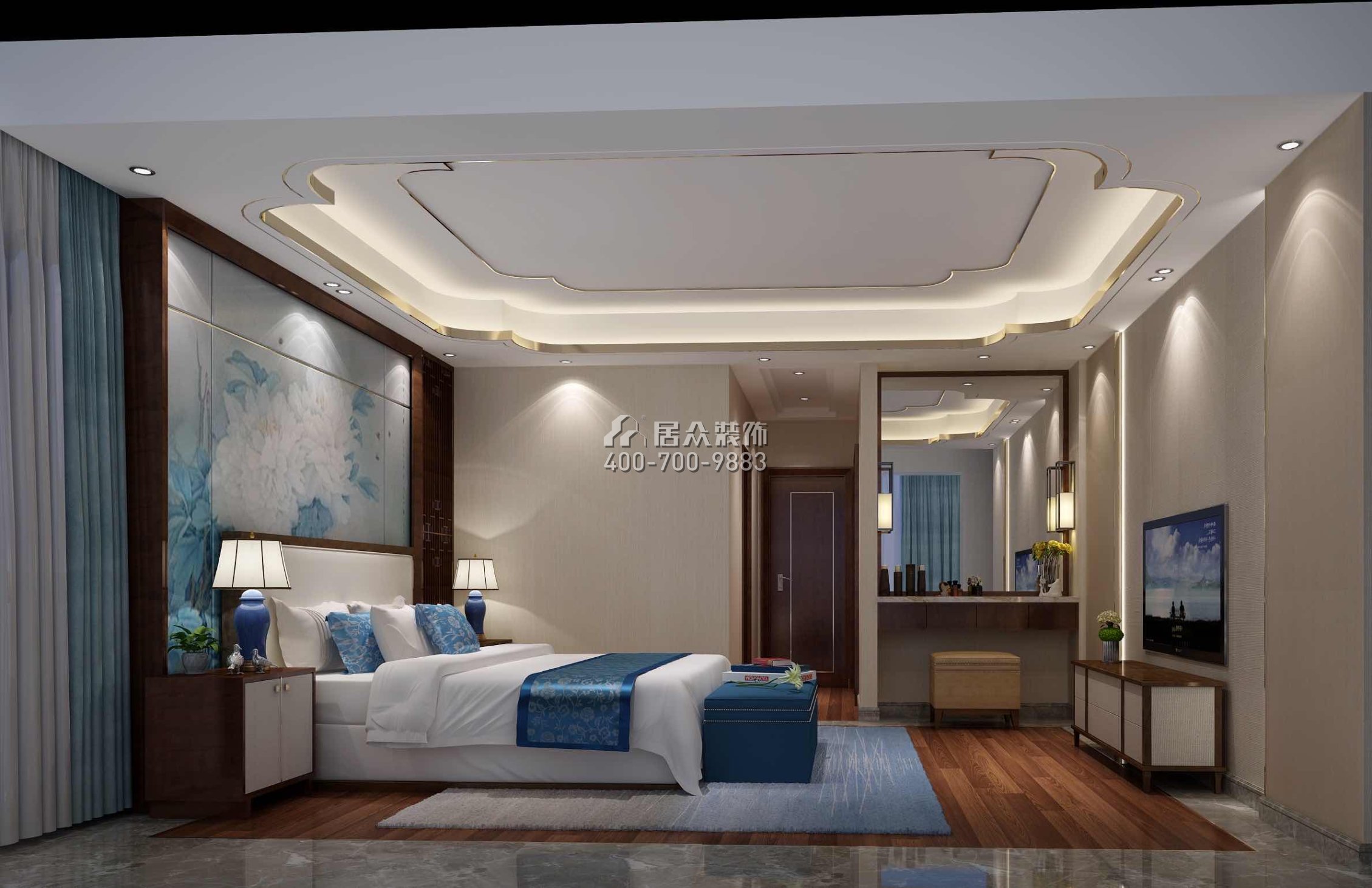 香蜜湖九号大院210平方米中式风格平层户型卧室装修效果图