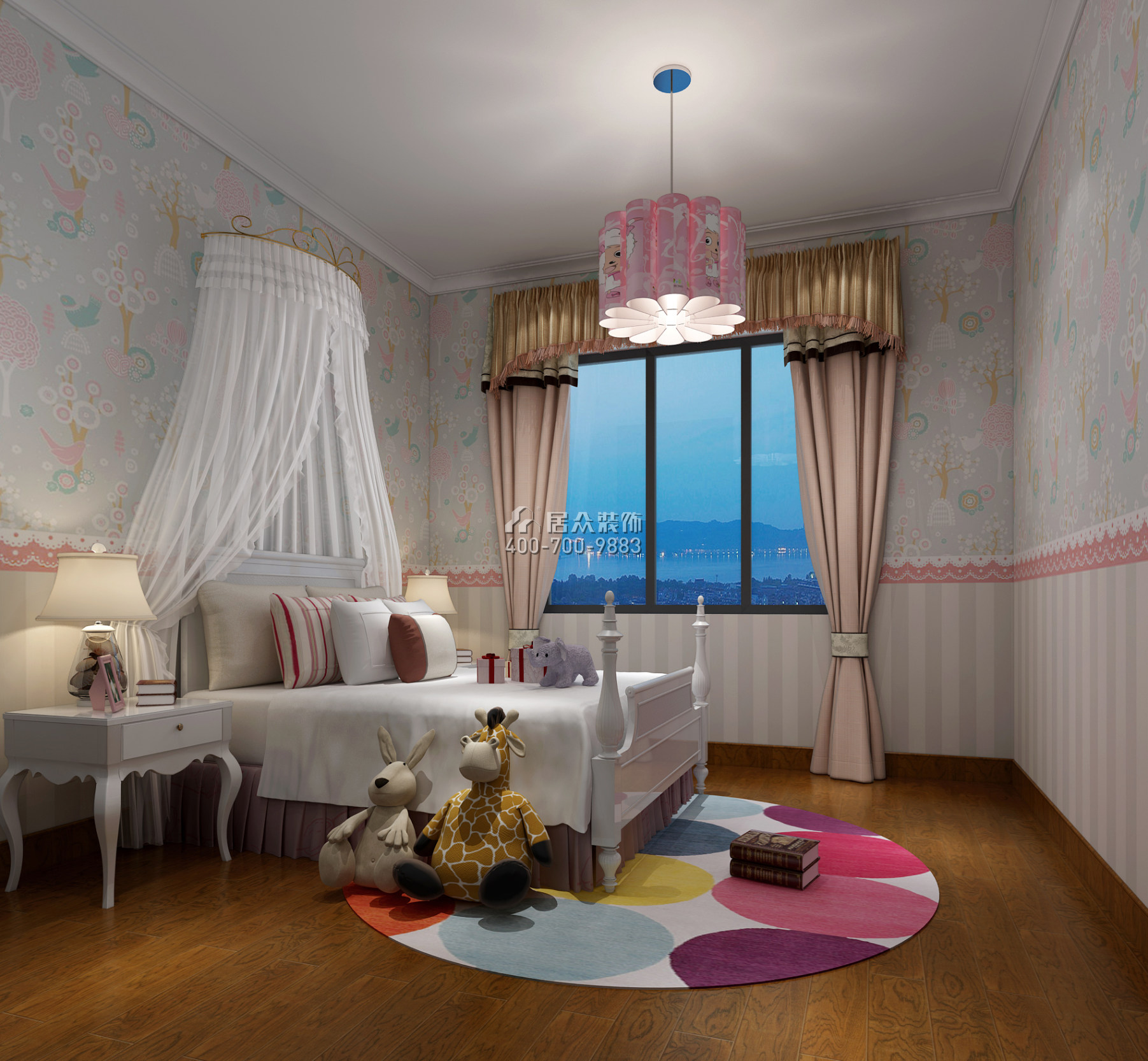 维港半岛167平方米美式风格平层户型卧室装修效果图