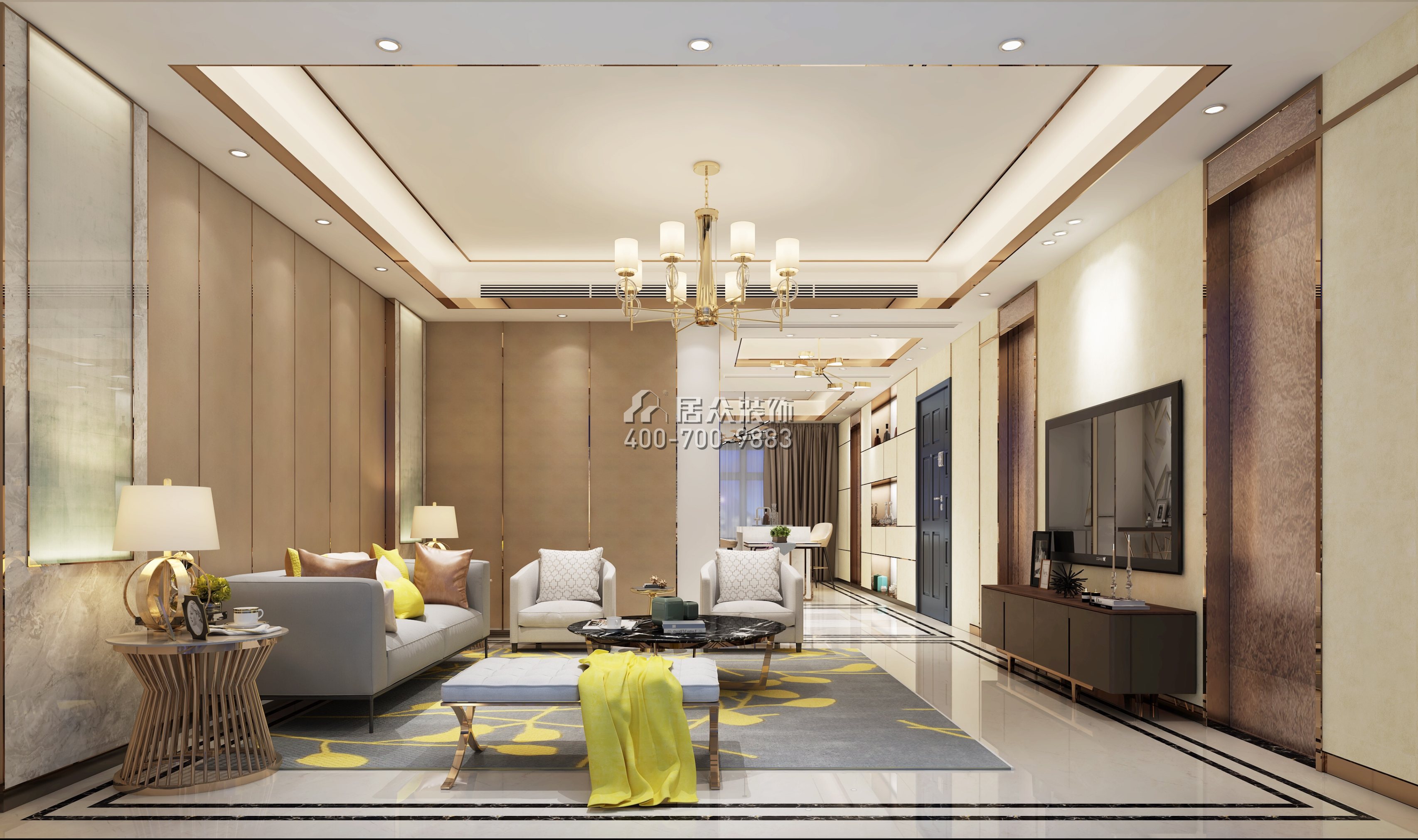 华发峰景湾168平方米现代简约风格平层户型客厅装修效果图