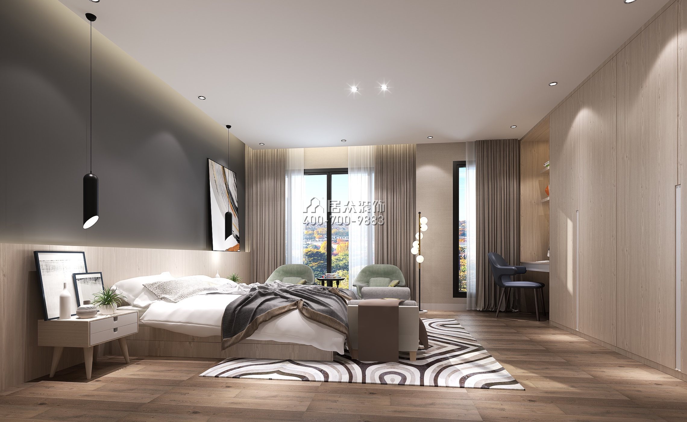 山水芳邻240平方米现代简约风格复式户型卧室装修效果图