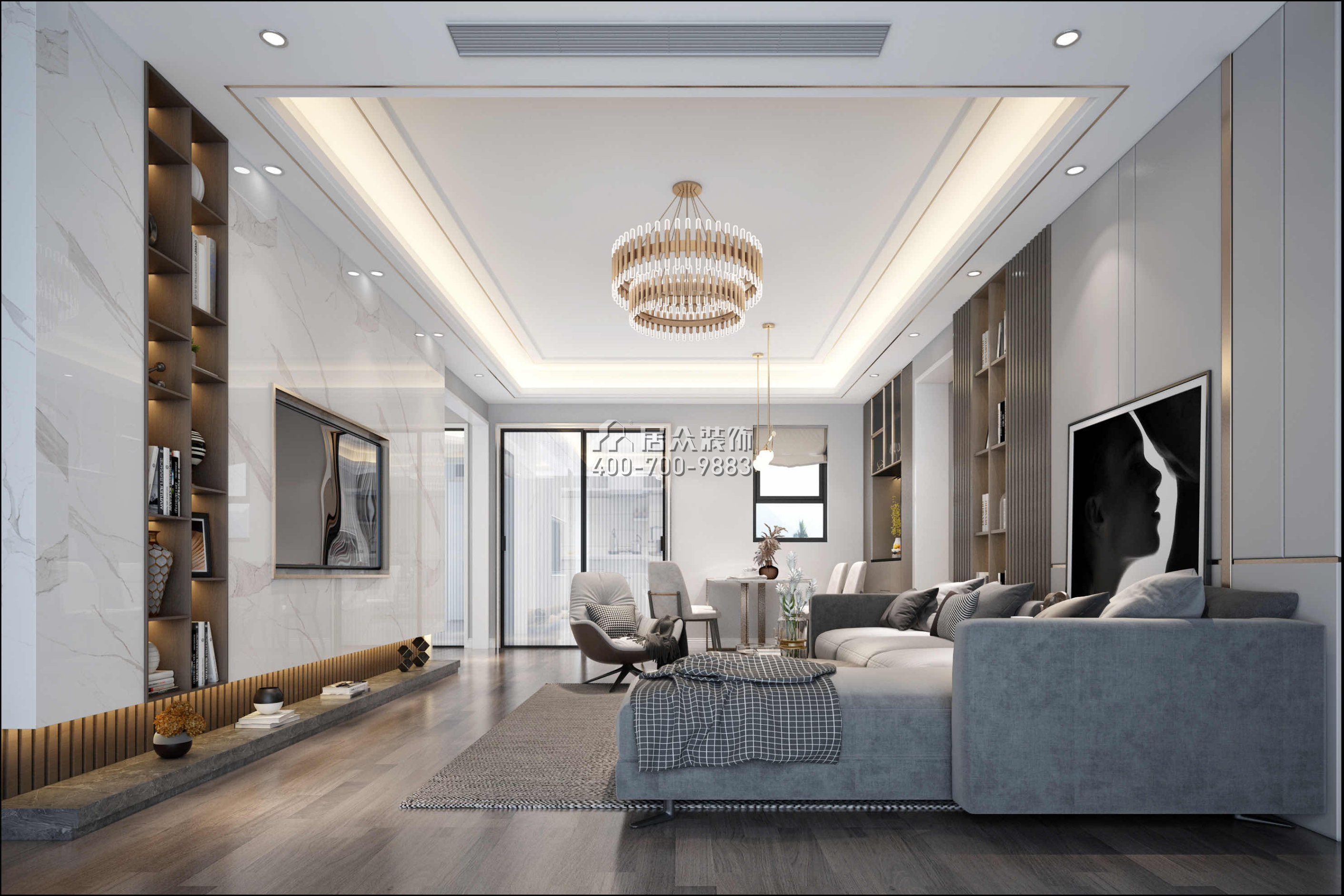 百花公寓二期135平方米現代簡約風格平層戶型客廳裝修效果圖