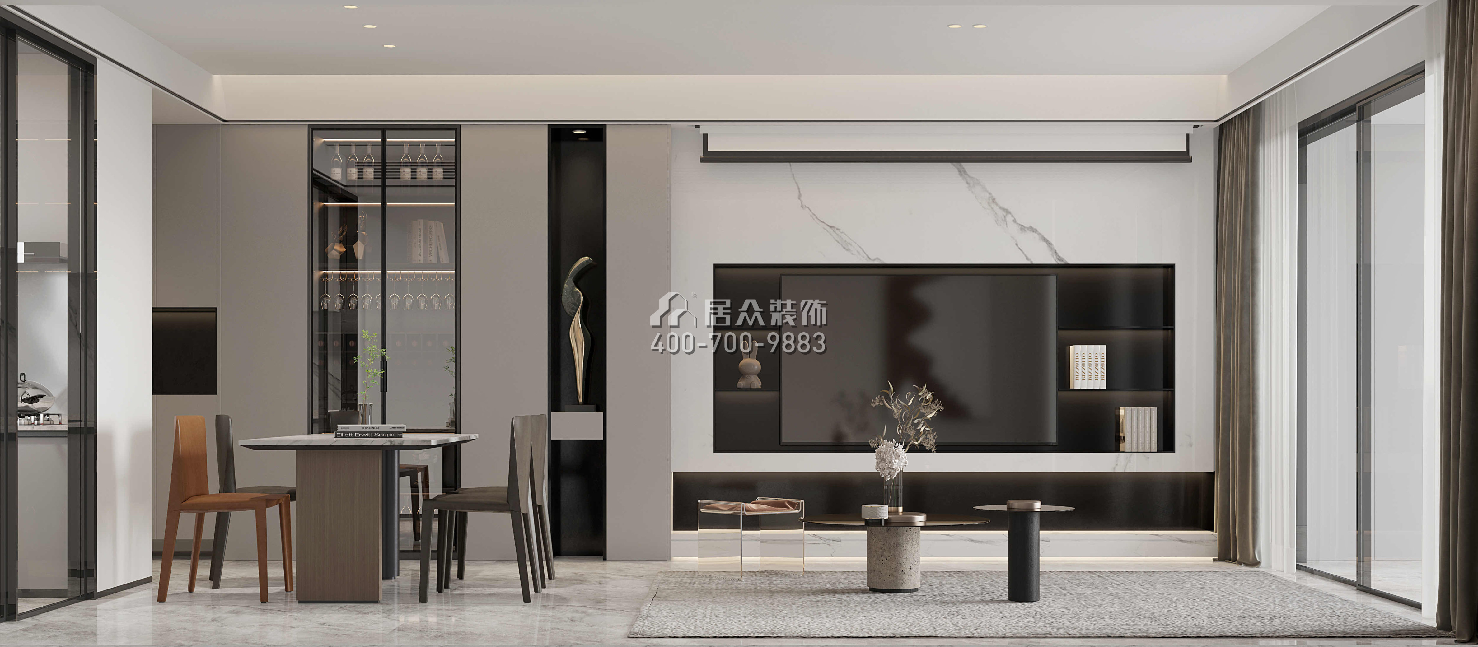 深业鹤塘岭花园120平方米现代简约风格平层户型客厅装修效果图