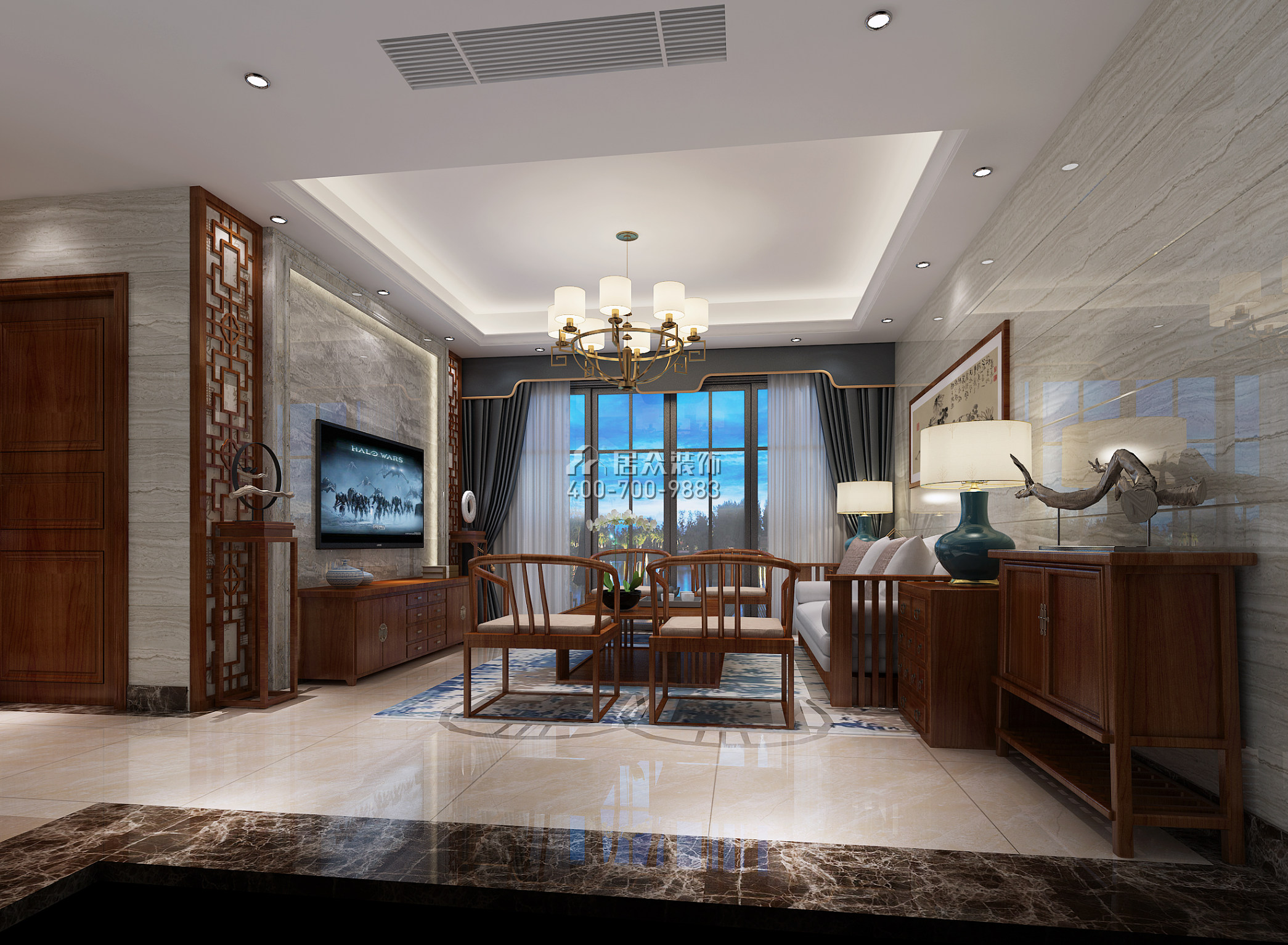 嘉匯城140平方米中式風格平層戶型客廳裝修效果圖