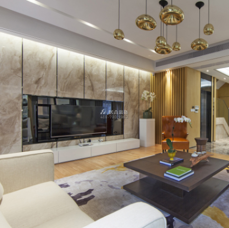 保利國際廣場200平方米現代簡約風格平層戶型客廳裝修效果圖