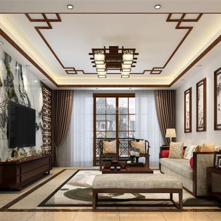 九夏云水200平方米中式风格平层户型客厅装修效果图
