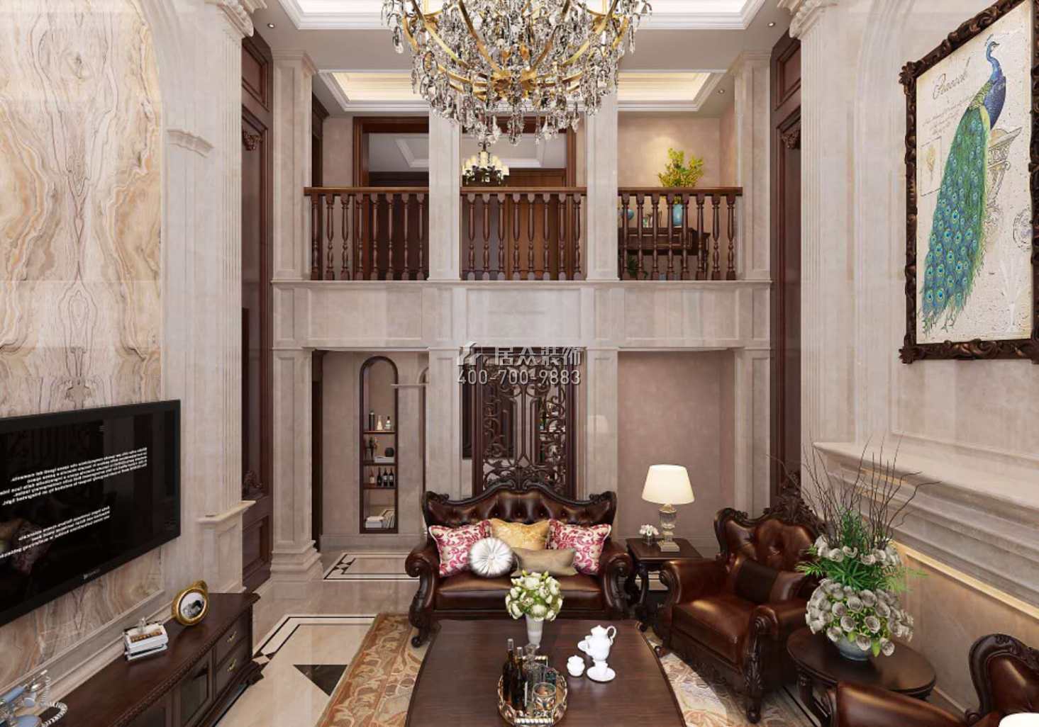 金色家园450平方米美式风格别墅户型客厅装修效果图
