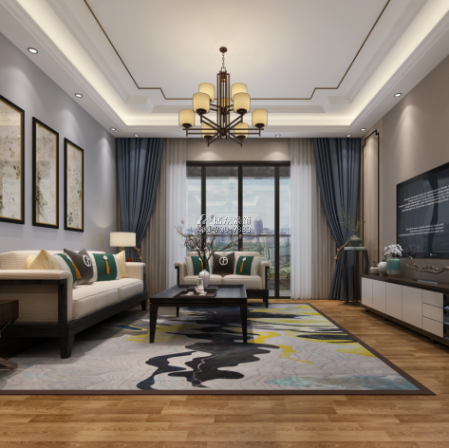 天悅灣160平方米中式風格平層戶型客廳裝修效果圖