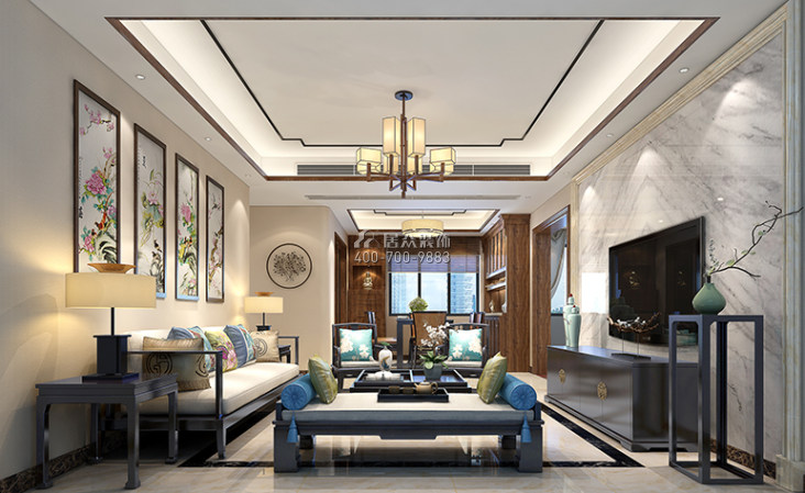 山海韵140平方米中式风格平层户型客厅装修效果图