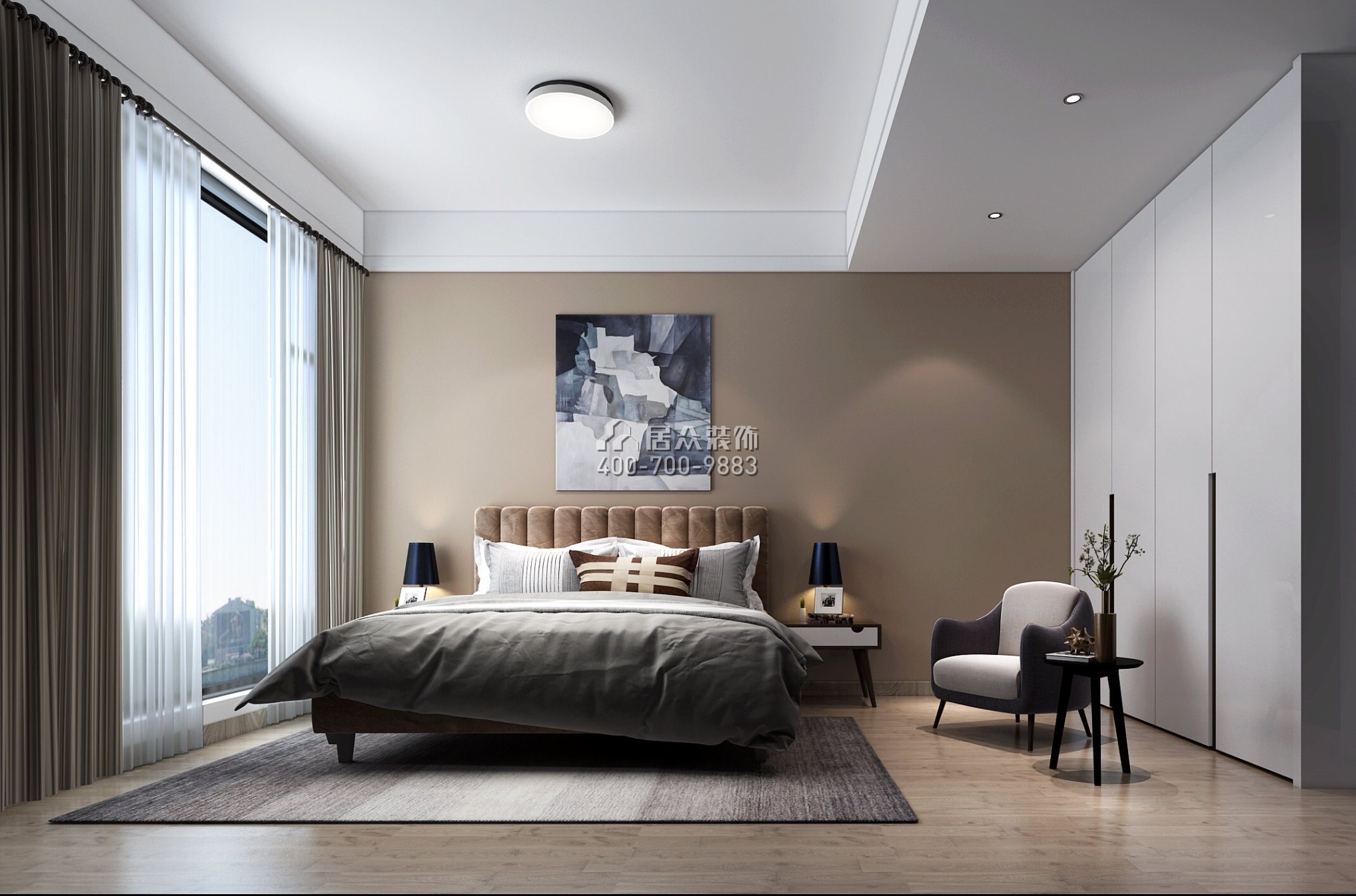 合景誉山国际168平方米北欧风格别墅户型卧室装修效果图