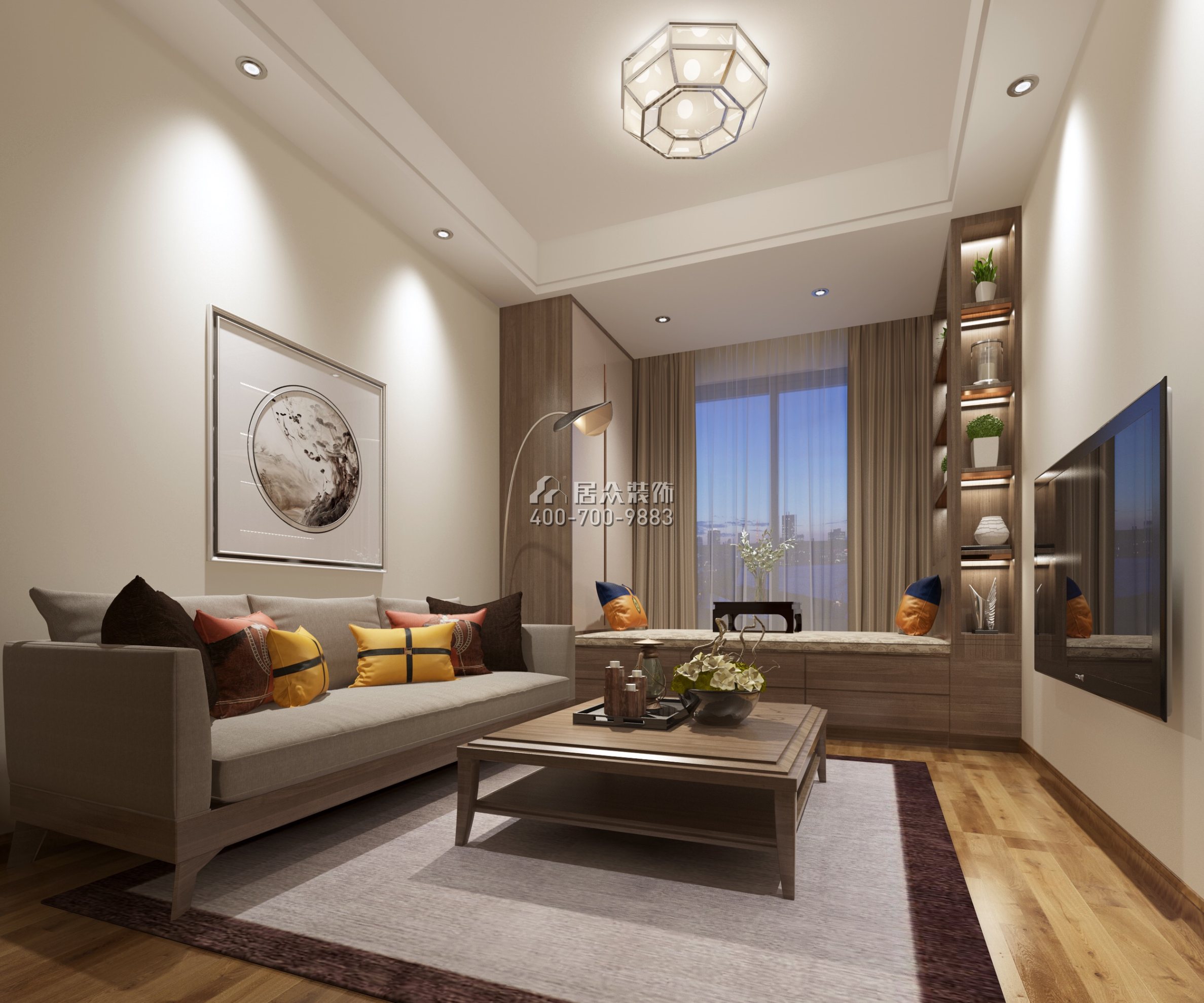 美的君蘭江山200平方米中式風格平層戶型客廳裝修效果圖