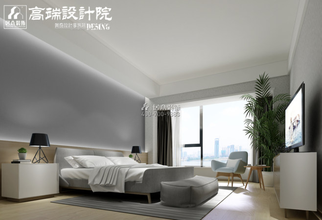 湘江一号260平方米现代简约风格平层户型卧室装修效果图