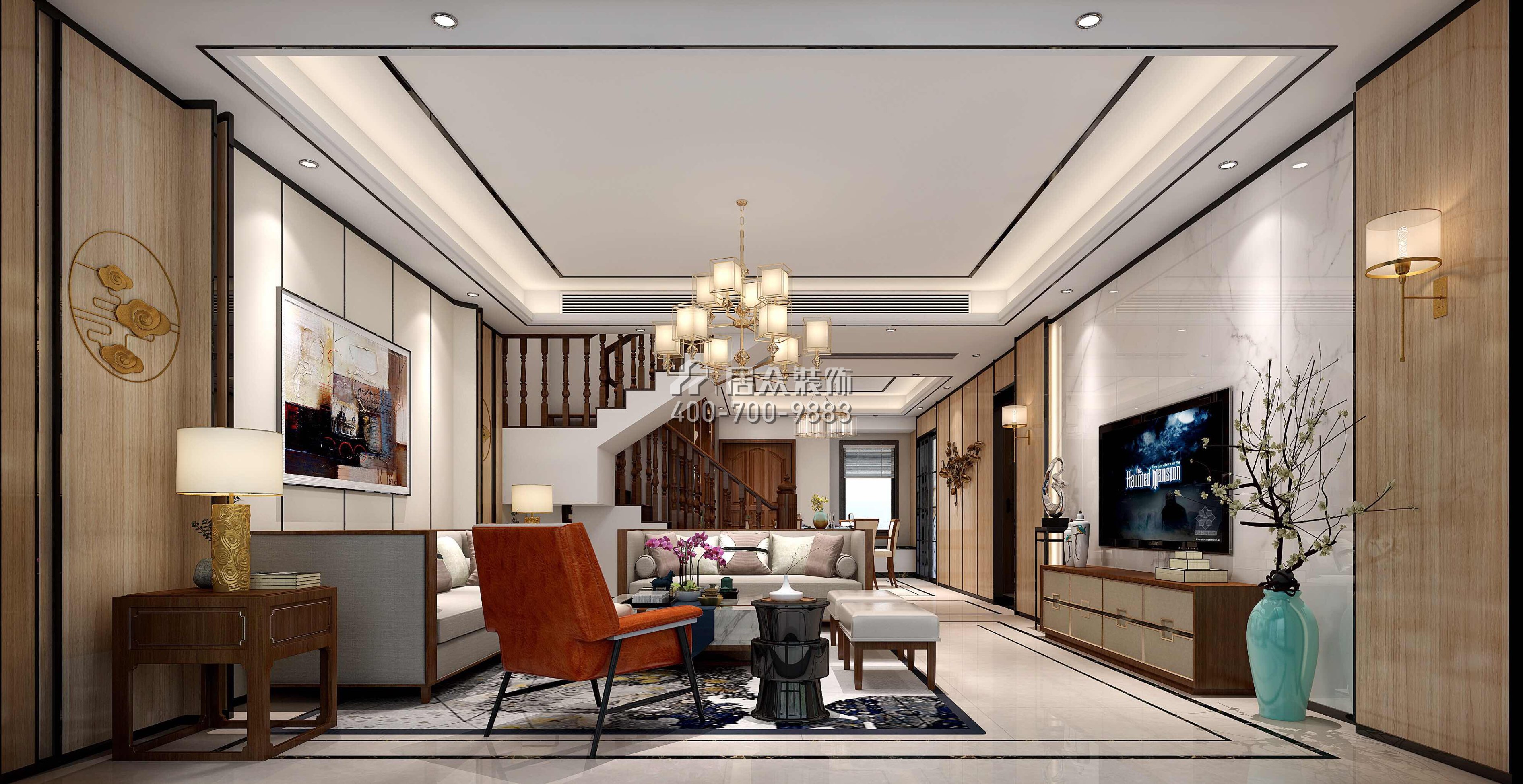 星河丹堤242平方米中式風格復式戶型客廳裝修效果圖