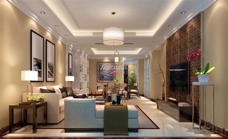 中海千灯湖一号155平方米中式风格平层户型客厅装修效果图