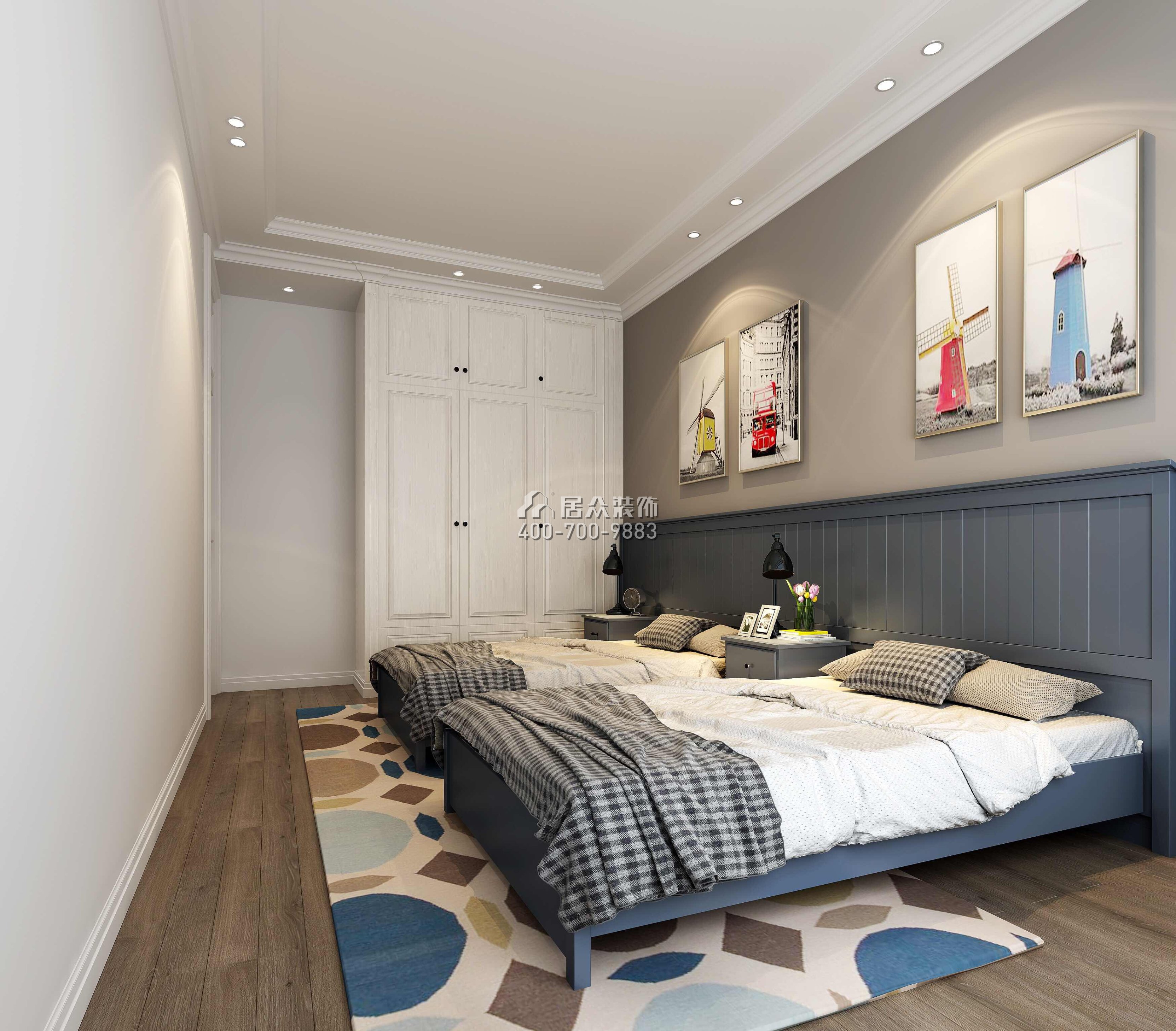 星河传说聚星岛110平方米美式风格平层户型卧室装修效果图