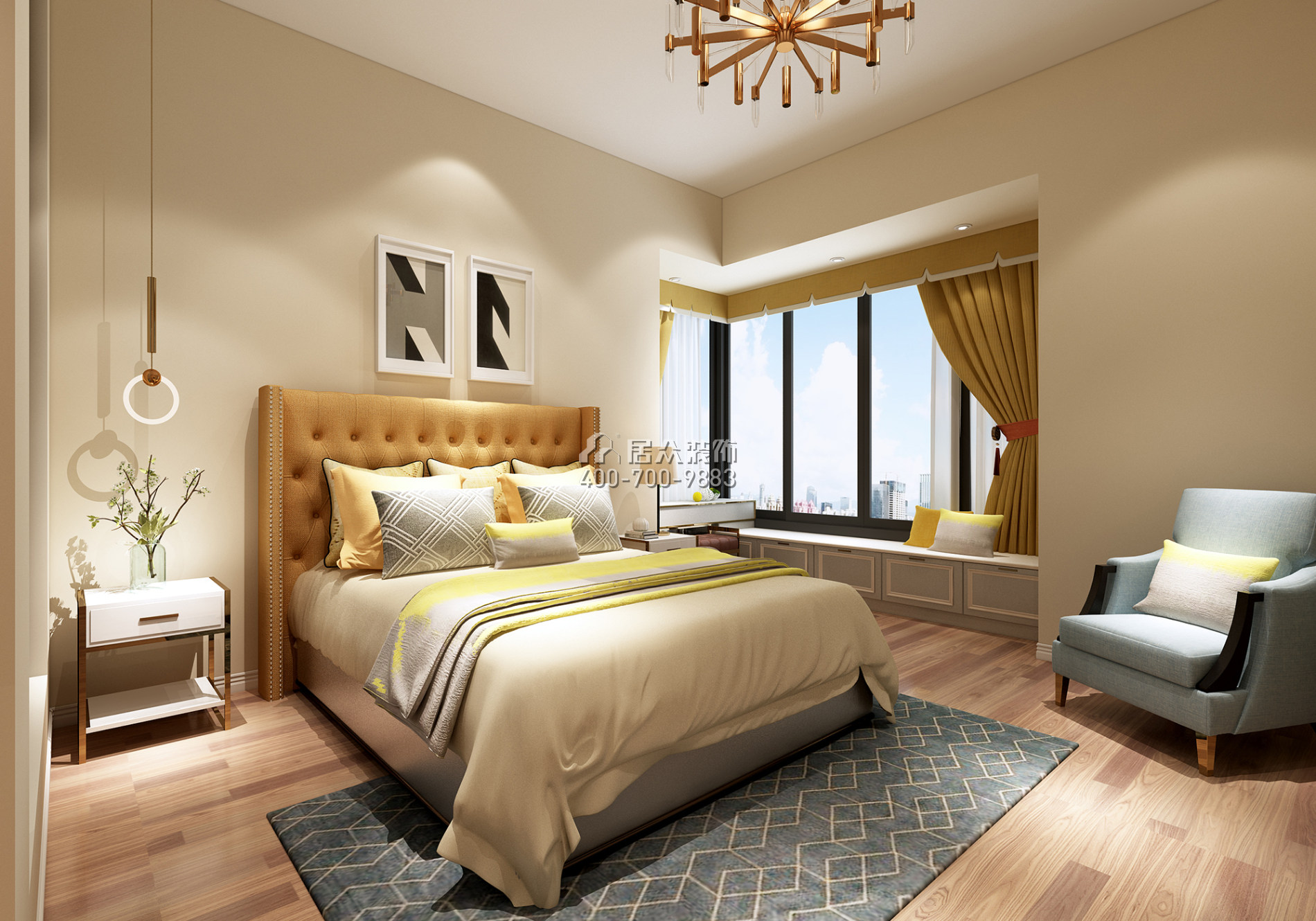 錦盛恒富得145平方米現代簡約風格平層戶型臥室裝修效果圖