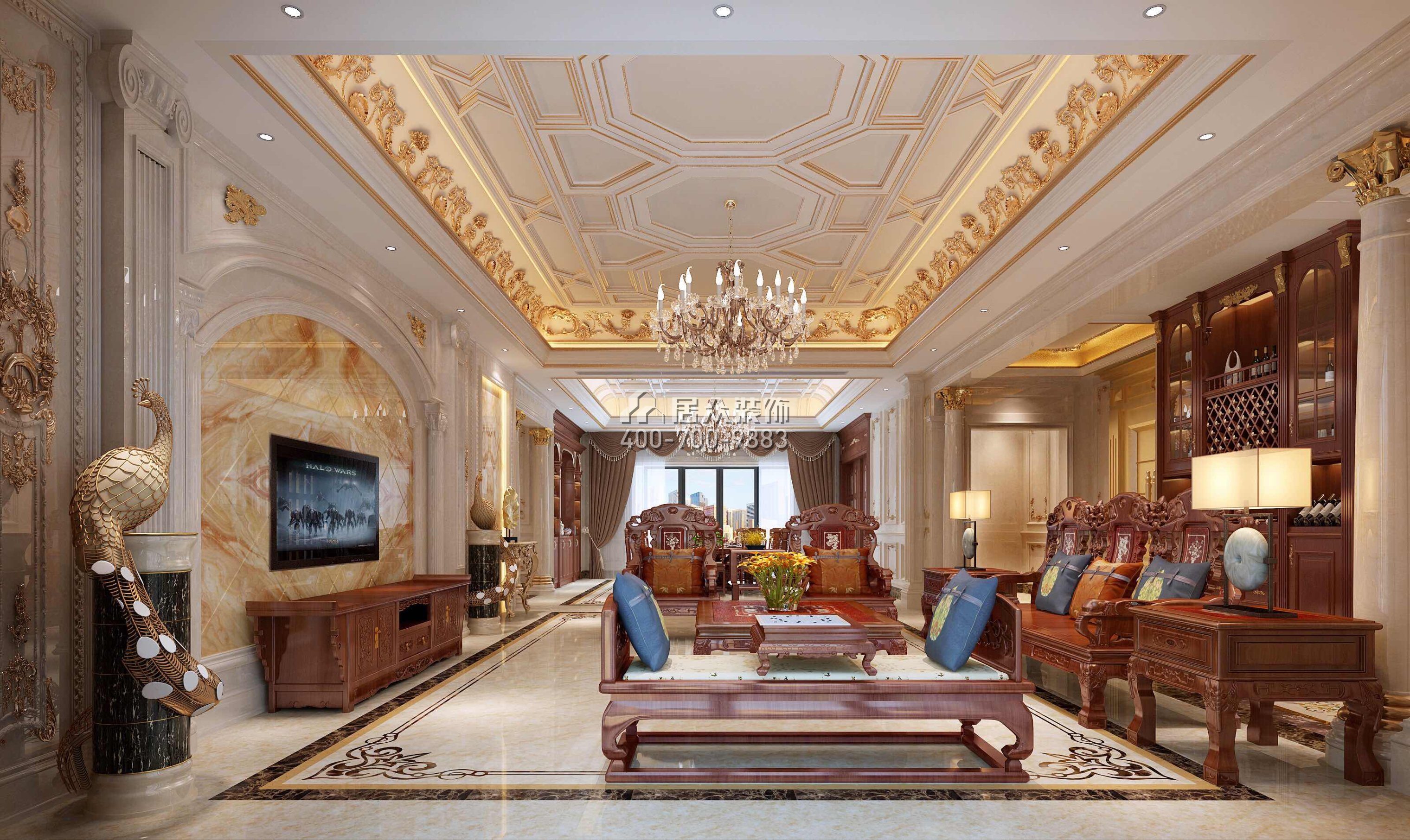 龙泉豪苑560平方米混搭风格平层户型客厅装修效果图