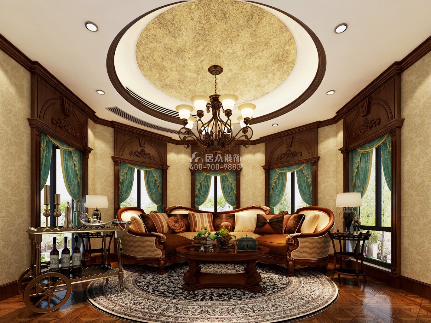 远洋城500平方米美式风格别墅户型客厅装修效果图