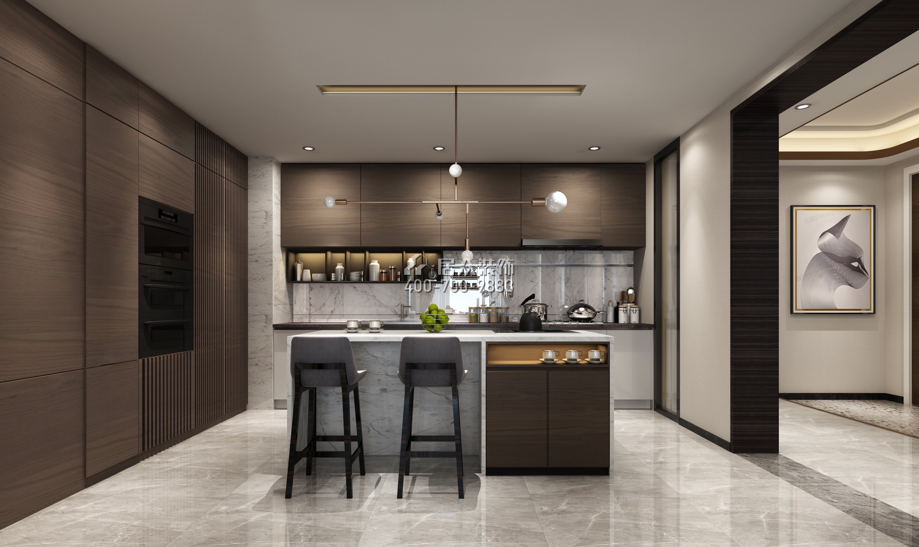 安柏丽晶180平方米现代简约风格平层户型家庭吧台装修效果图