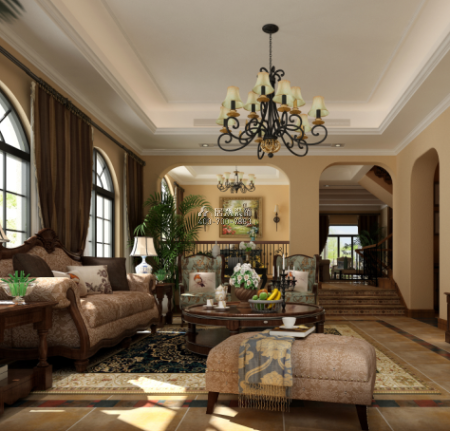 水印加州650平方米美式风格别墅户型客厅装修效果图