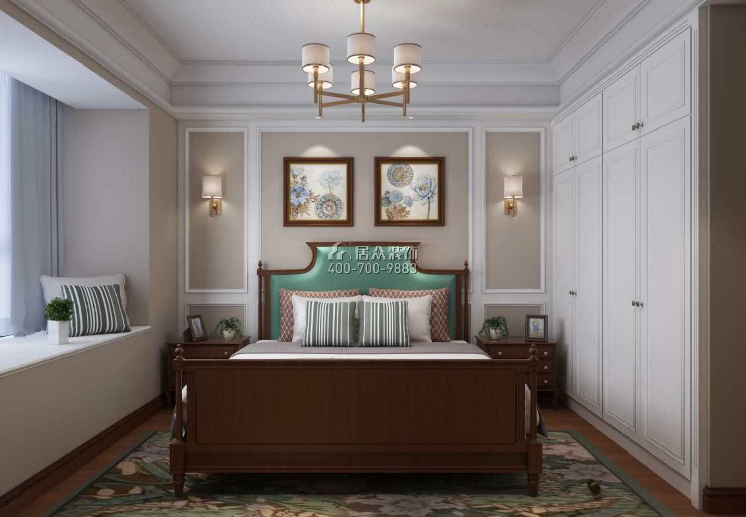 德景园142平方米美式风格平层户型卧室装修效果图