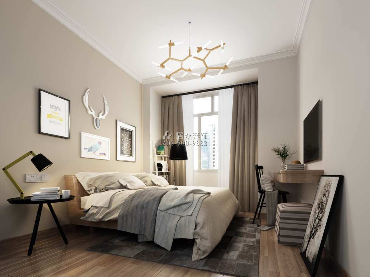 中骏四季阳光85平方米现代简约风格平层户型卧室装修效果图