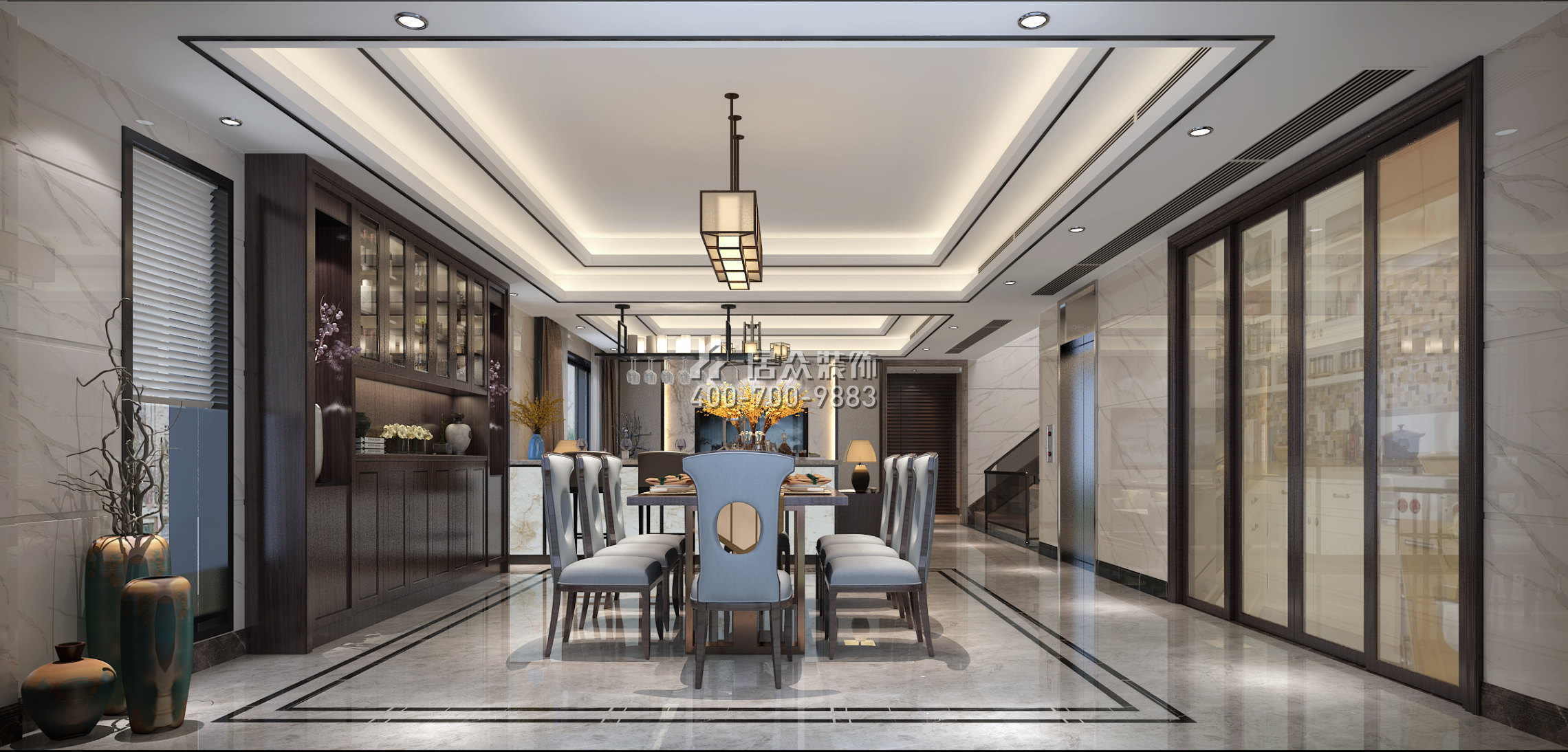 华侨城天鹅湖650平方米中式风格别墅户型餐厅装修效果图