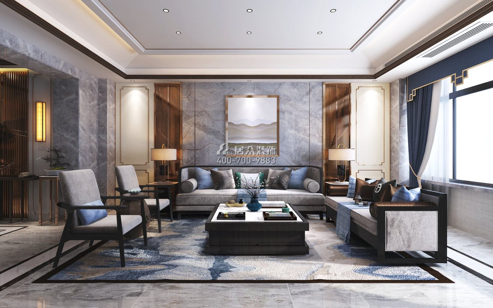 三一翡翠湾240平方米中式风格平层户型客厅装修效果图