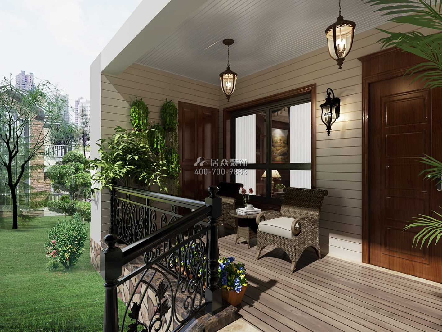 德景园400平方米美式风格别墅户型阳台装修效果图