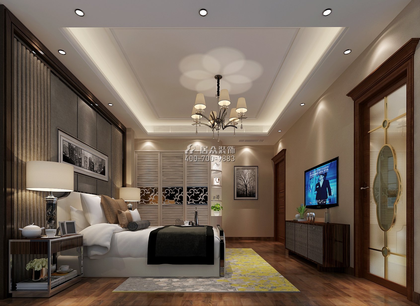 雅宝新城450平方米中式风格别墅户型卧室装修效果图