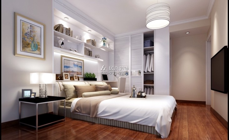 万建紫庭89平方米现代简约风格平层户型卧室装修效果图
