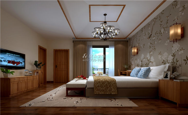 华侨城天鹅湖280平方米中式风格别墅户型卧室装修效果图