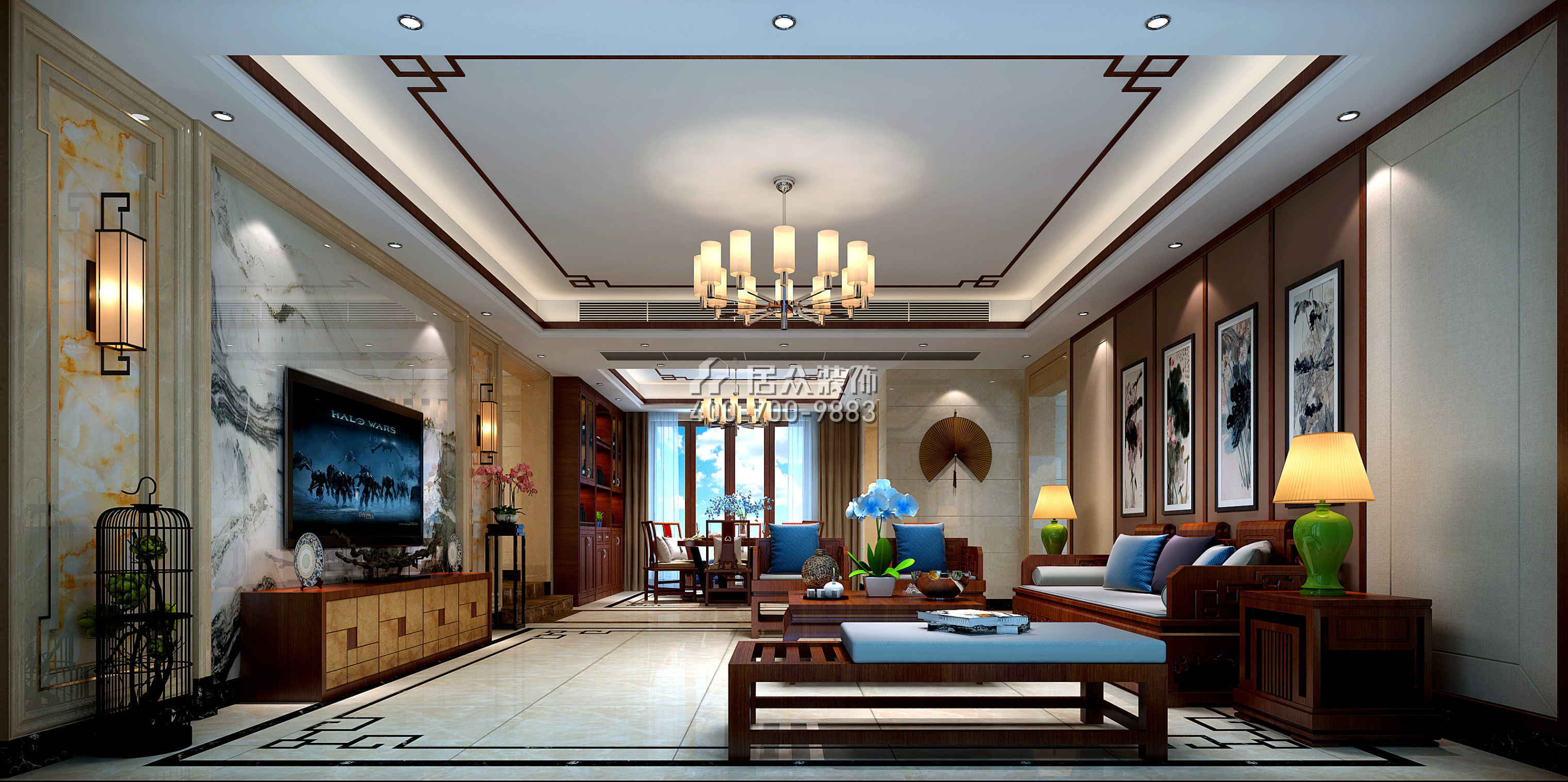 皓翔壹城中心240平方米中式風格平層戶型客廳裝修效果圖