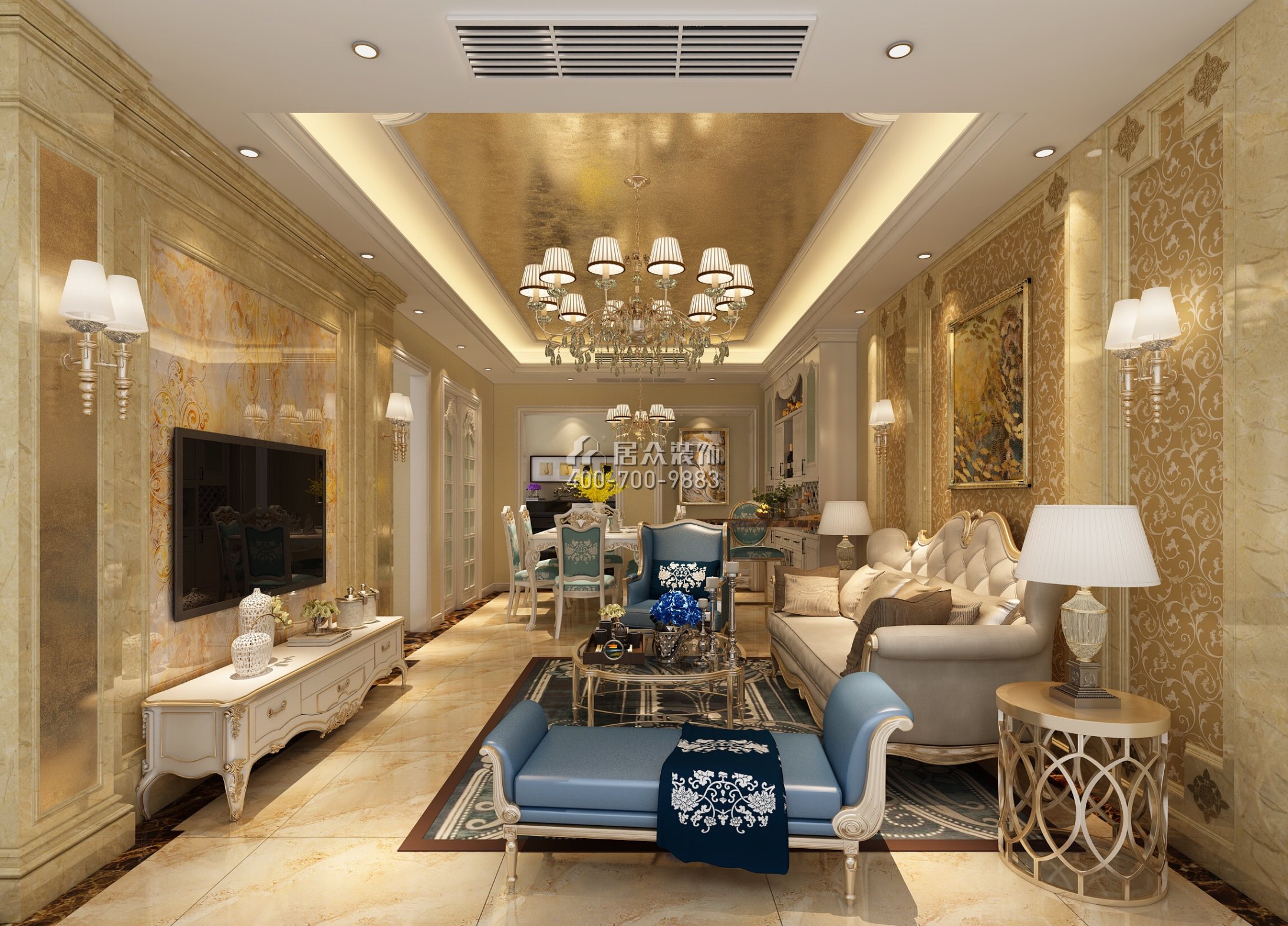 星河丹堤98平方米欧式风格平层户型客厅装修效果图