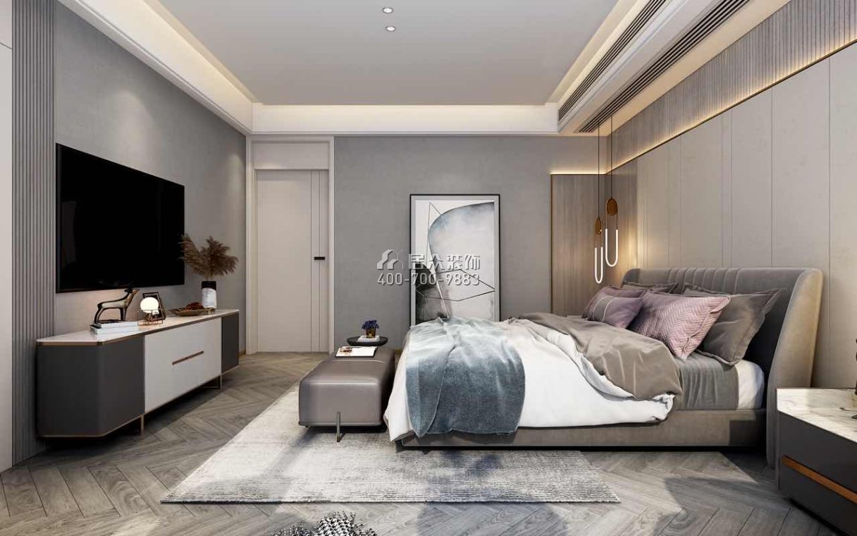 保利中央公园360平方米现代简约风格别墅户型卧室装修效果图