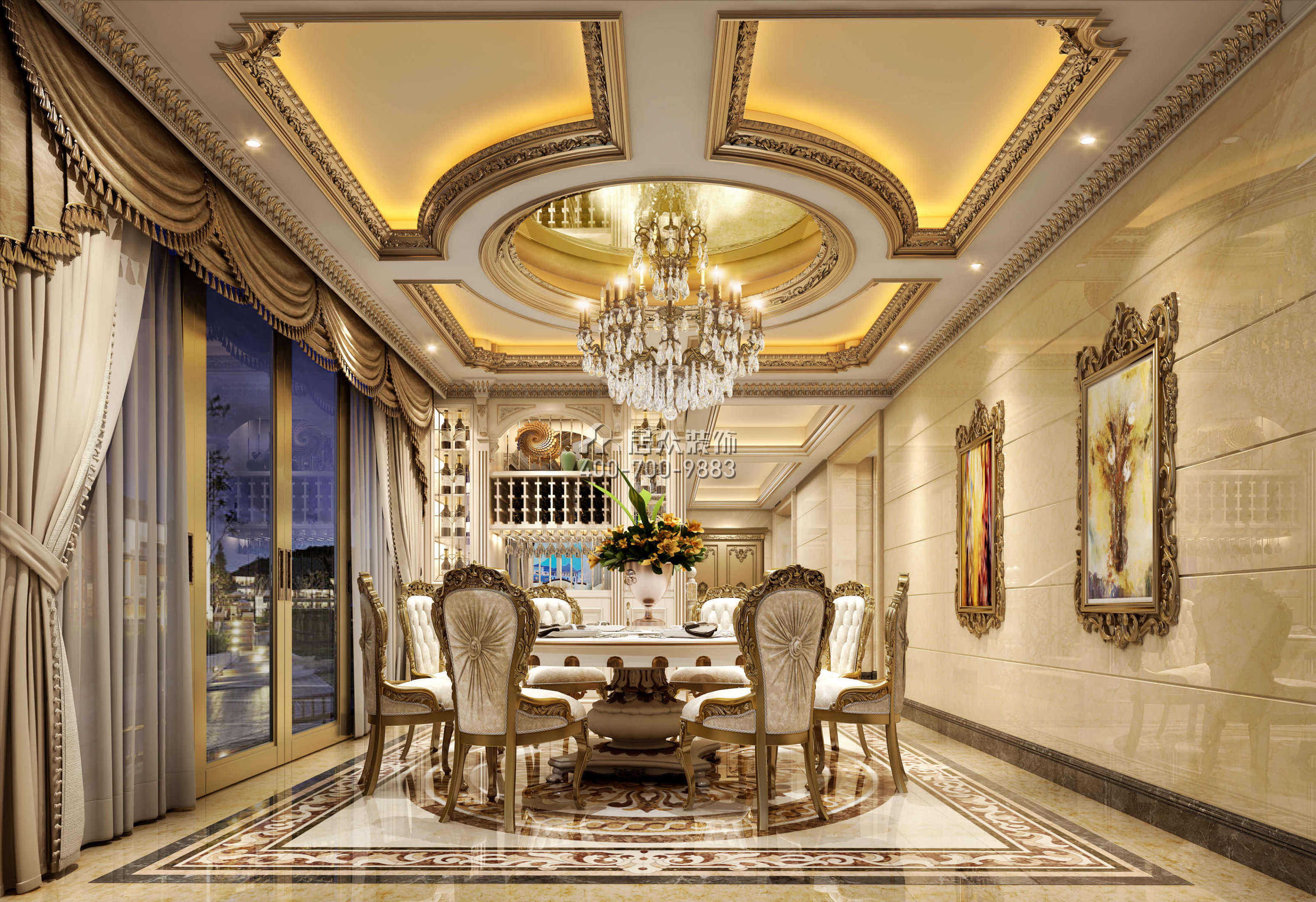 海逸豪庭御峰600平方米欧式风格别墅户型餐厅装修效果图