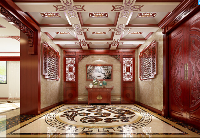 碧桂园1800平方米中式风格别墅户型玄关装修效果图