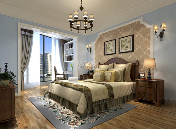富士嘉园120平方米美式风格平层户型卧室装修效果图