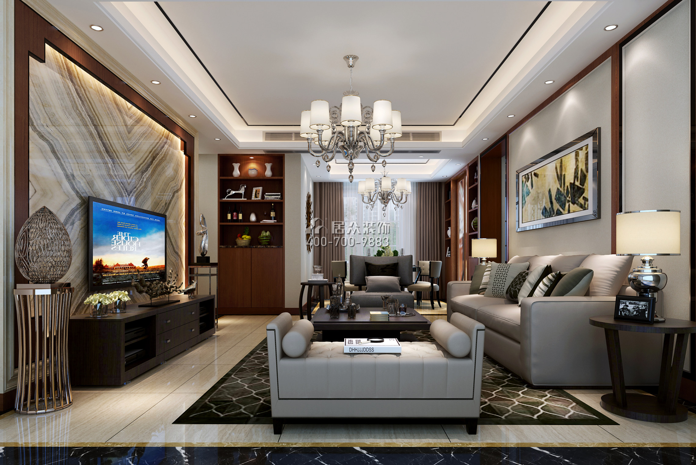 同和悦园139平方米中式风格平层户型客厅装修效果图